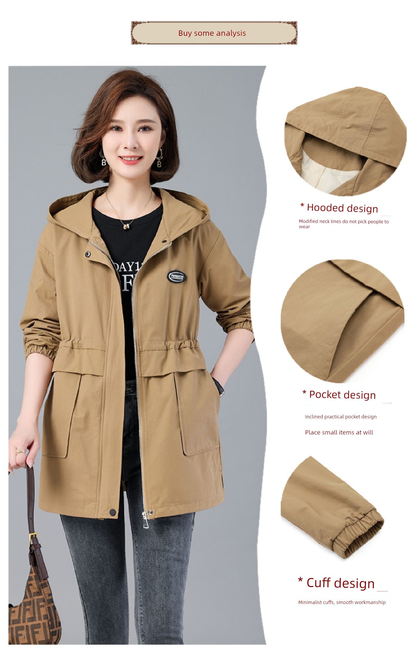 Young Mother Casual Fashion Baggy Coat Female 2023 Spring & Fall New Arrival plus Size Waist Fitted Figure Flattering Mid Length Long Length Trench Coat