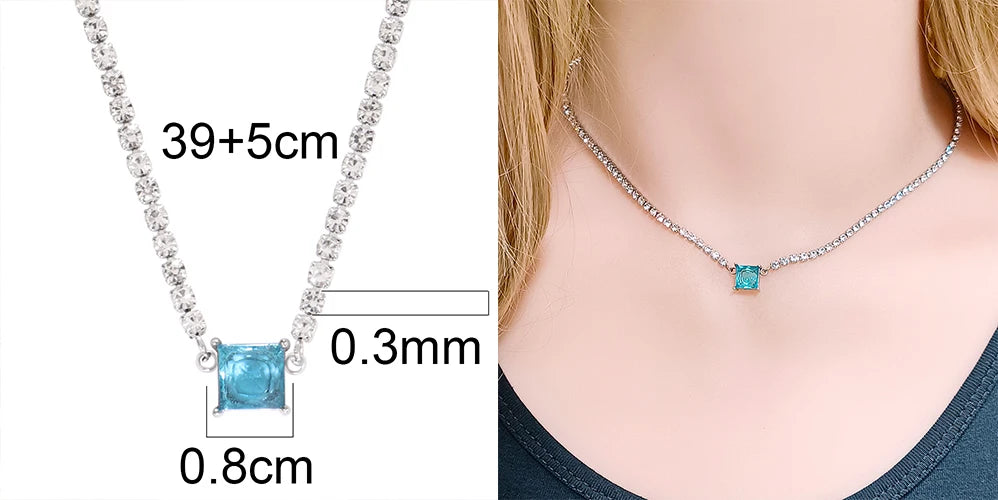 Stainless Steel Necklace Tennis Chain Hip Hop Square Pendant Necklace Star Heart Zircon Choker Necklaces For Women Jewelry