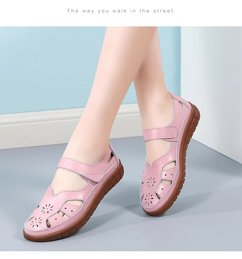 2024 Women Sandals Summer Ladies Girls Comfortable Ankle Hollow Round Toe Sandals Woman Soft Beach Sole Female Shoes Plus Size