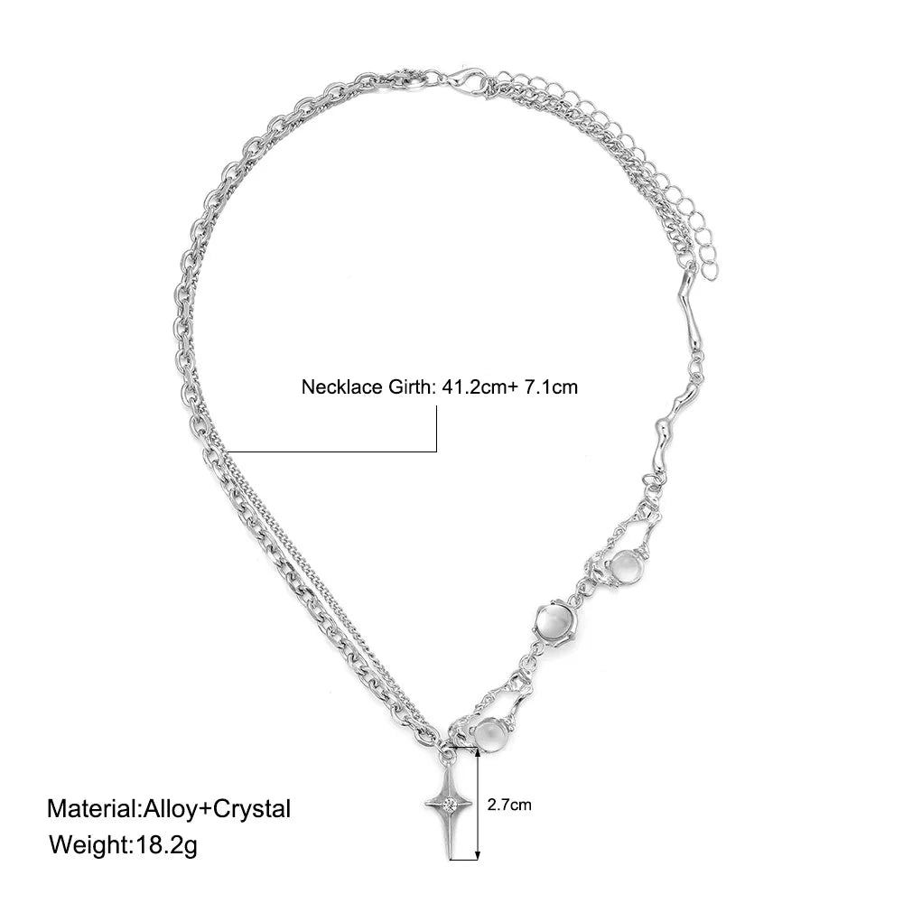 Y2K Retro Kpop Silver Color Pendant Necklaces for Women Gothic Zircon Heart Cross Tassel Necklace Punk Clavicle Choker Jewelry