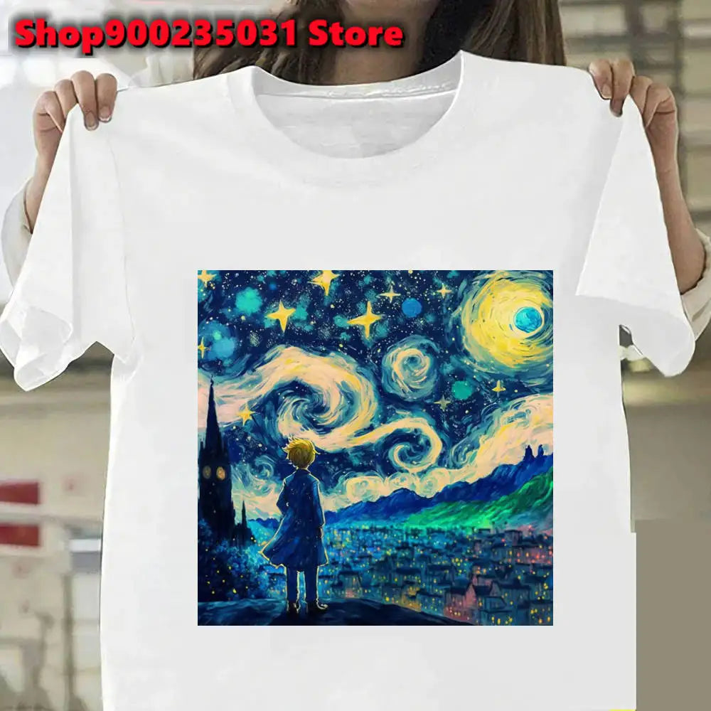 Van Gogh The Little Prince Art Oil Painting T Shirt Harajuku Women Y2k Tops Casual Womens Clothes Personality Graphic Tees Shirt