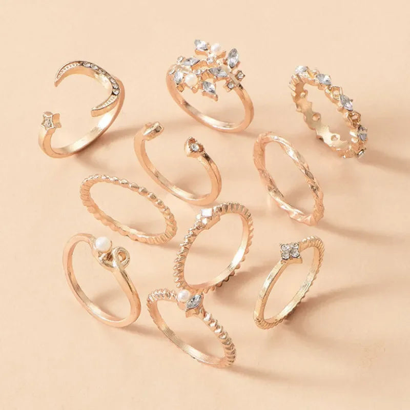 10PCS Set Fashion Rings for Women Vintage Gold Plated Finger Ring Party Jewelry Viralgem Store