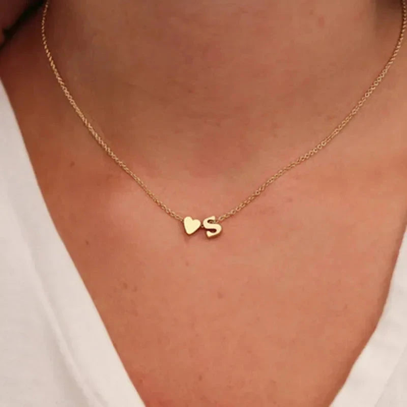 SUMENG Fashion Tiny Heart Dainty Initial Necklace Gold Silver Color Letter Name Choker  For Women Pendant Jewelry Gift Viralgem Store