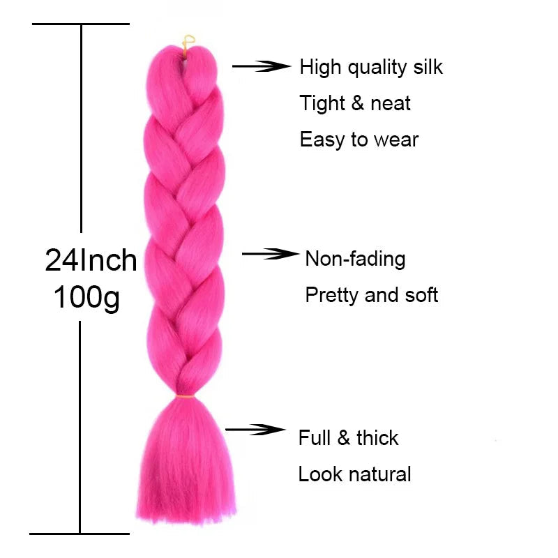 24Inch Synthetic Braiding Hair Extension Ombre Color Rainbow DIY Jumbo Hair Pink Red Blue Hairstyle for Women Viralgem Store