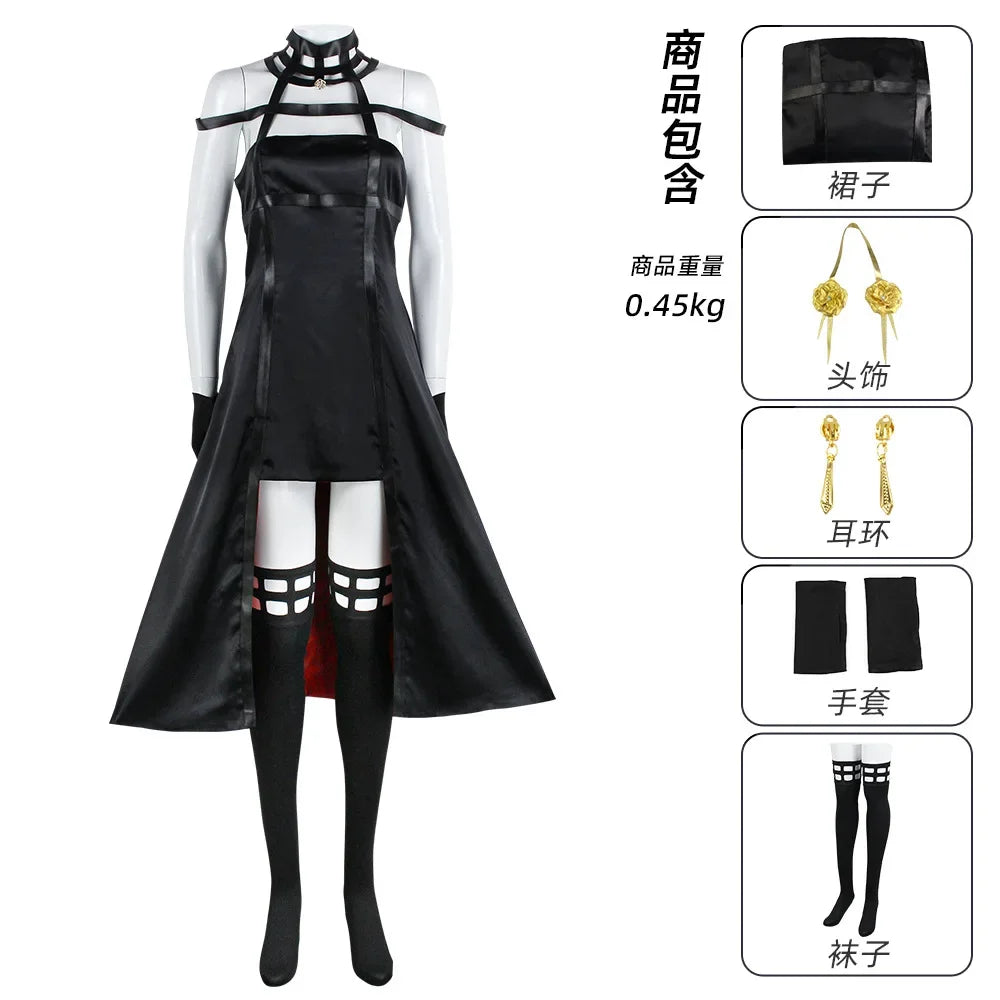 Yor Forger Cosplay Costume Anime Spy X Family Cosplay Wig Dress Suit Black Red Uniform Gothic Halter Halloween Women Clothes Viralgem Store