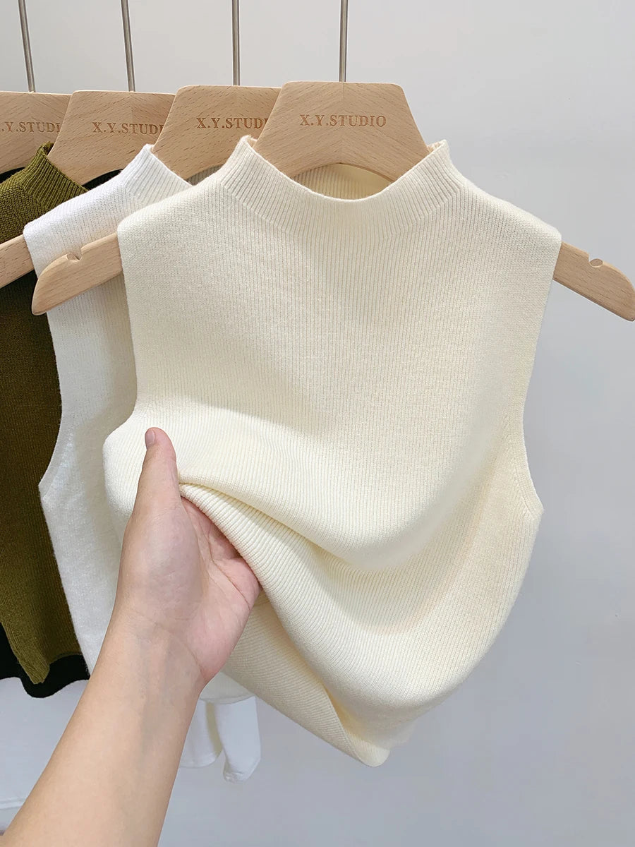 2024 Women Knitted Tank Top Summer Fall Slim Sweater Short Sleeveless Solid Spring Autumn Sweaters Pullovers Viralgem Store