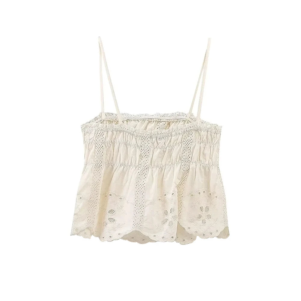 TRAF Women Fashion Embroidery Cropped Tank Tops And High Elastic Waist Shorts Female Two Piece Sets Mujer Viralgem Store