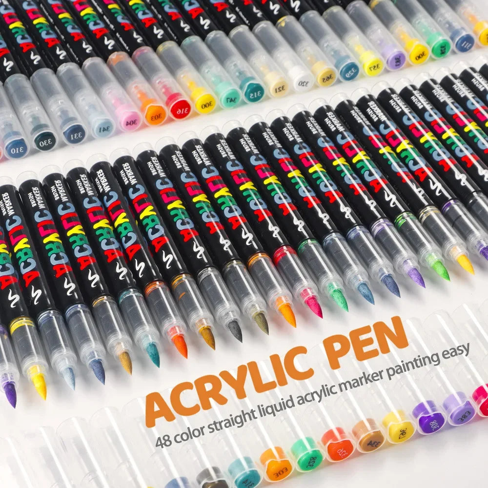12-48 Color Acrylic Marker Pen Set Waterproof Scrapbook DIY Brush Tip Drawing Paint Marker Art School Supplies Stationery