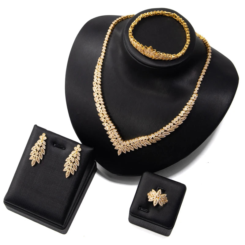 2024 Hot selling 4-piece Bride Wedding Jewelry Set with Cubic Zirconia Dubai Luxury Jewelry Set Viralgem Store