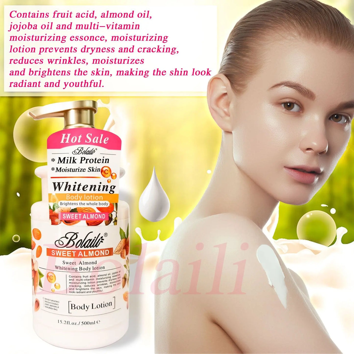15.2fl.oz/500ml Sweet Almond 14 Days Magic Whitening Face Body Lotion Skin Moisturizing Cream