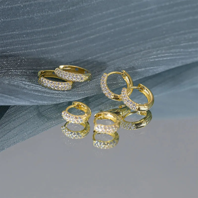 Aide 925 Sterling Silver Pave White CZ Stone Thick Hoop Earrings For Women Minimalist Mini Cartilage Chunky Earring Hoops Gift