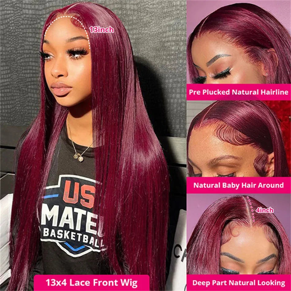 99J Colored Lace Front Human Hair Wigs Straight Burgundy 13x4 HD Transparent Full Lace Frontal Wig Red Glueless Wigs For Women Viralgem Store