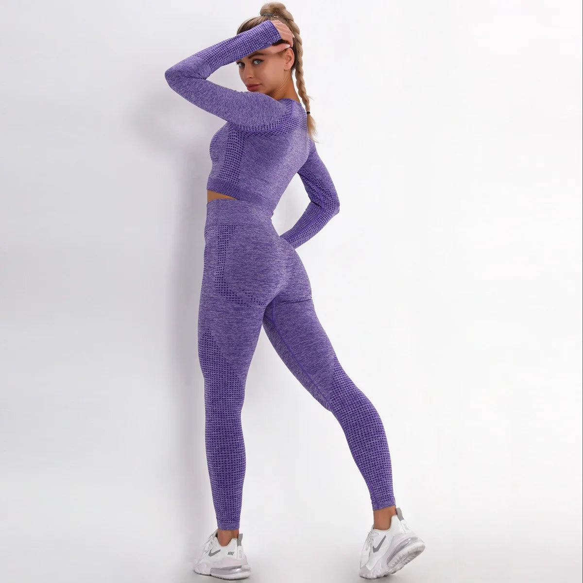 Women Seamless Gym Set Long Sleeve Top High Waist Belly Control Sport Leggings Gym Clothes Seamless Sport Suit Sexy Booty Girls Viralgem Store