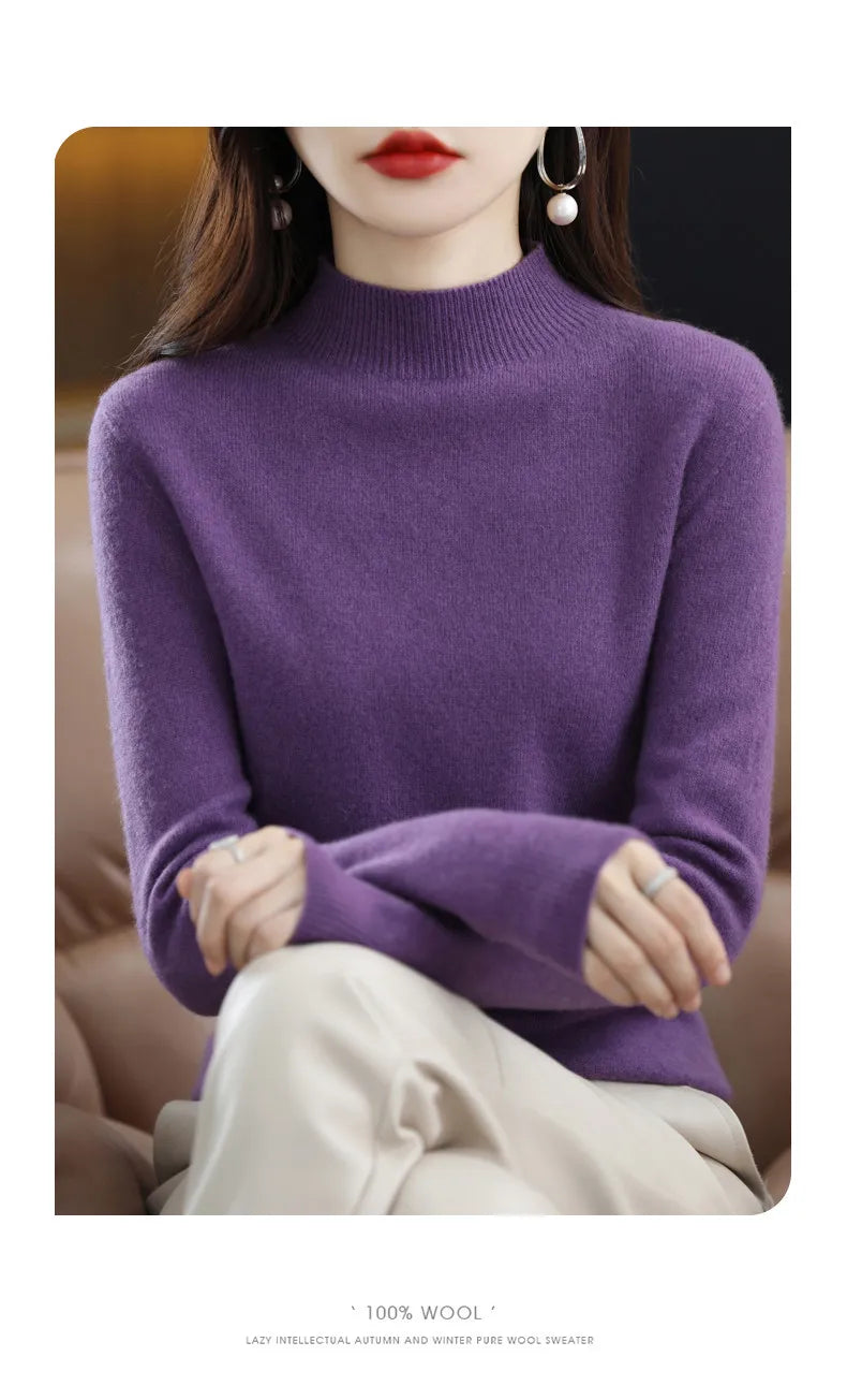 100% Pure Wool Half-neck Pullover In Autumn And Winter New Cashmere Sweater Women's Casual Knit Top Women's Coat 19 Colors Viralgem Store