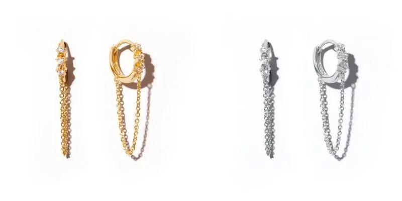 YUXINTOME 1PC 925 Sterling Silver Ear Needle Colorful Zircon Chain Tassel Hoop Earrings for Women Two Holes Earring Jewelry A45