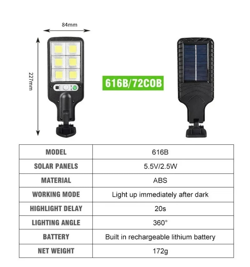 72/108COB Solar Lights Outdoor With 3 Mode Waterproof Motion Sensor Security Lighting LED Wall Street Lamp for Garden Patio Path Viralgem Store