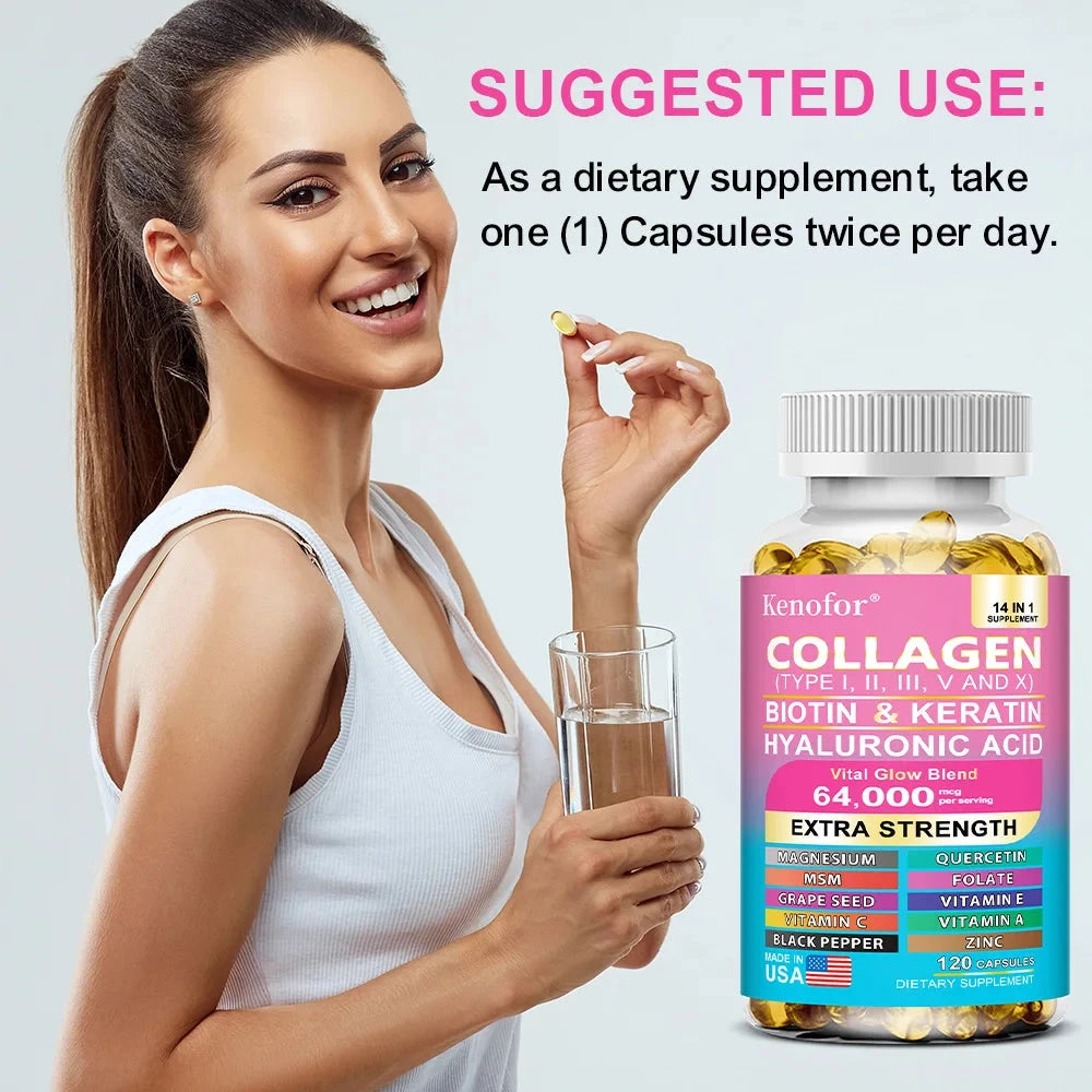 14 IN 1 Collagen Capsules - Biotin & Keratin Skin Care Product Booster Anti Aging Whitening Skin Nail and Hair Care Supplement Viralgem Store