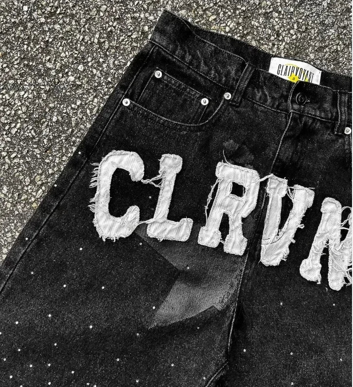 Summer Five Pointed Letter Patchwork Embroidered Jeans Harajuku Rock Hip Hop Diamond Pants Men's Personalized Design Shorts Viralgem Store