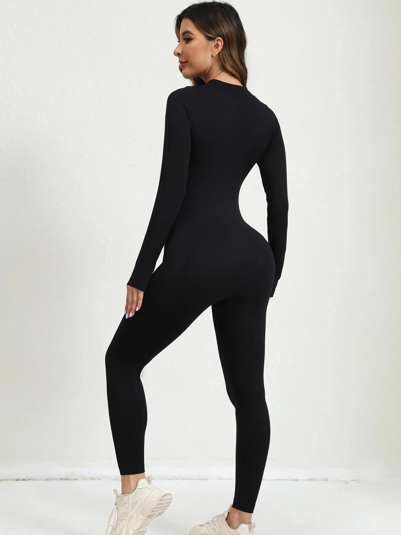 Women Rompers Ribbed long Sleeve Zip Front Stretch Tummy Control Yoga Workout Rompers Viralgem Store