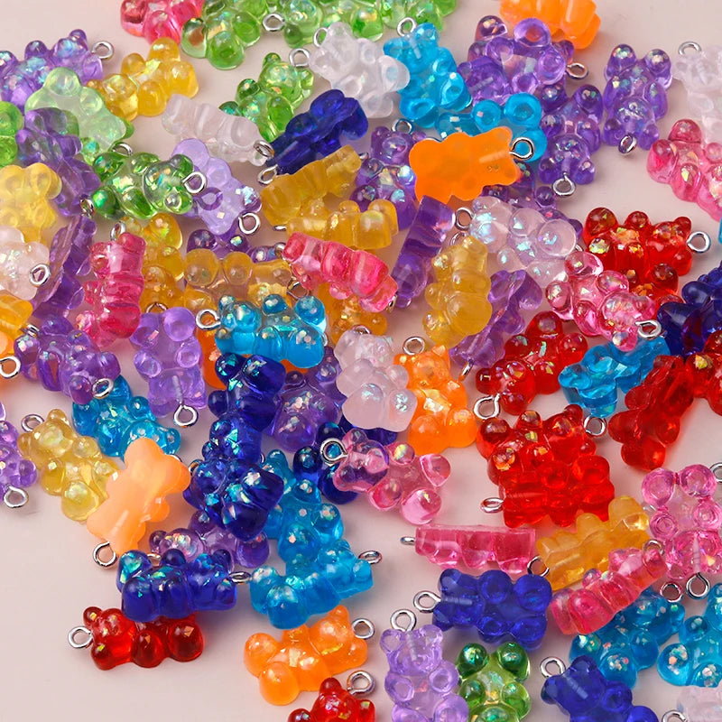 30colors 10pcs 22X11mm Candy Color Gummy Mini Bear Charms for Making Cute Earrings Pendant Necklace DIY Creative Jewelry Finding