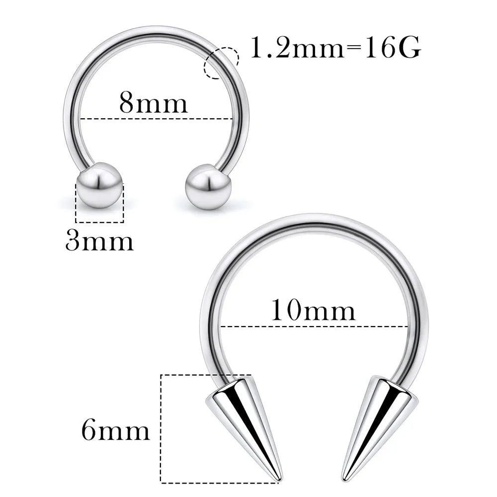 1Pcs Spike Septum Rings 16G Surgical Steel Piercing Jewelry Vertical Snake Bite Jewelry Lip Rings for Women Men 8mm/10mm Viralgem Store