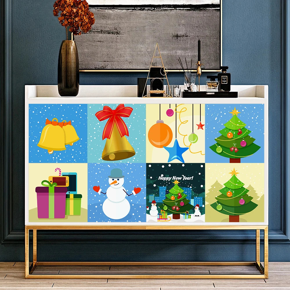 16pcs/set Black & White Tiles Sticker Kitchen Backsplash Wardrobe Bathroom Waterproof Peel & Stick Bright Film Art Wall Decals