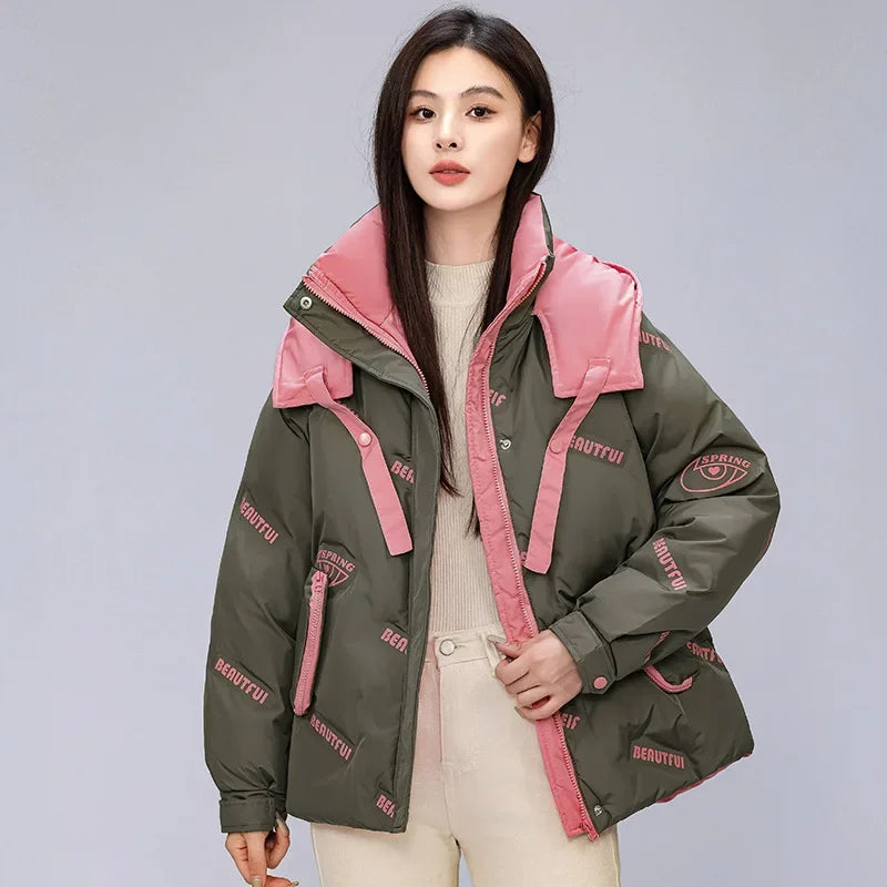 Women Pink Gothic Hoodies Parka 90s Vintage Jacket Overcoat Warm Thicken Coat Harajuku Padded Jacket Clothes Winter Autumn 2024