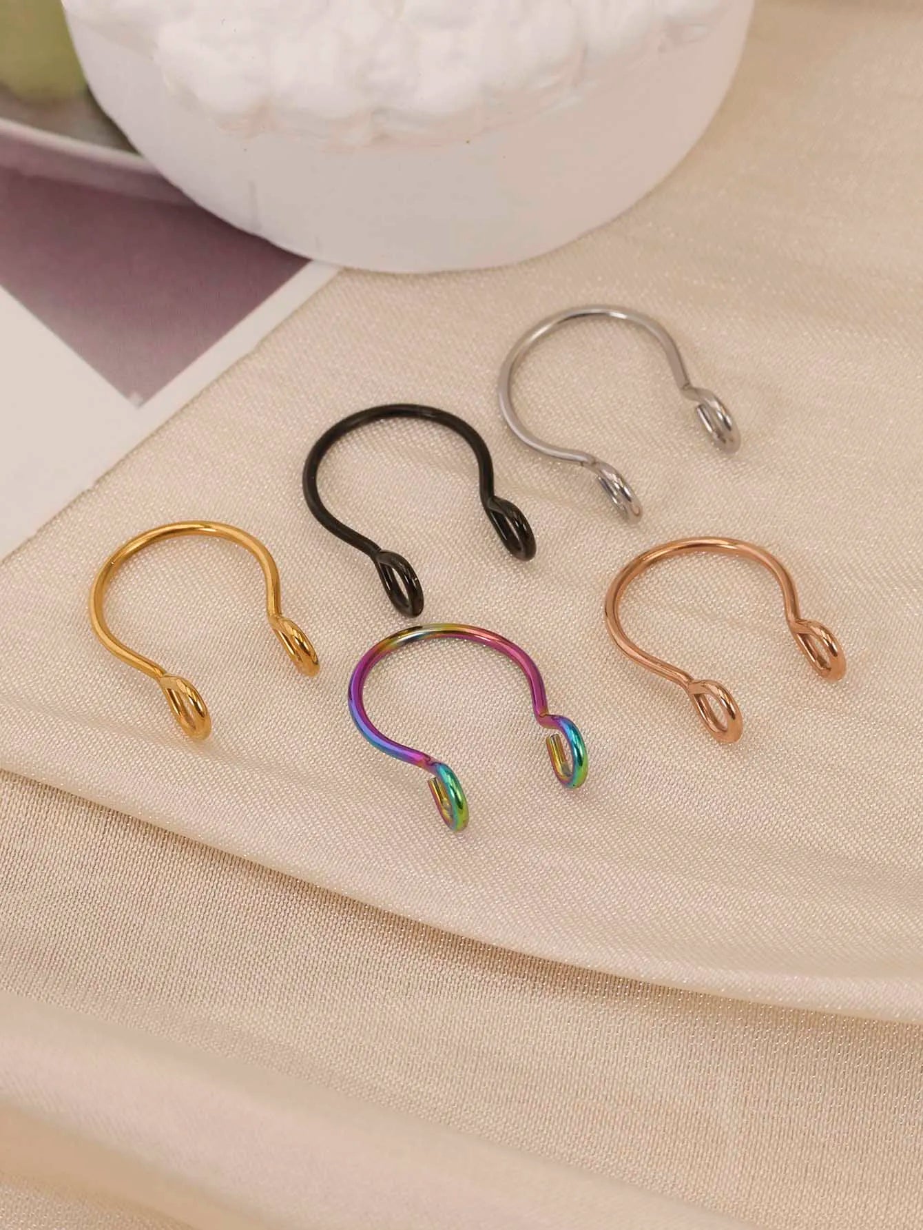 1Pc/5pcs Set Horseshoe Fake Nose Ring false,U Shaped Nath false Septum Rings,316L Stainless Steel Fake Nose Piercing,Non Pircing