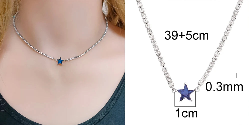 Stainless Steel Necklace Tennis Chain Hip Hop Square Pendant Necklace Star Heart Zircon Choker Necklaces For Women Jewelry