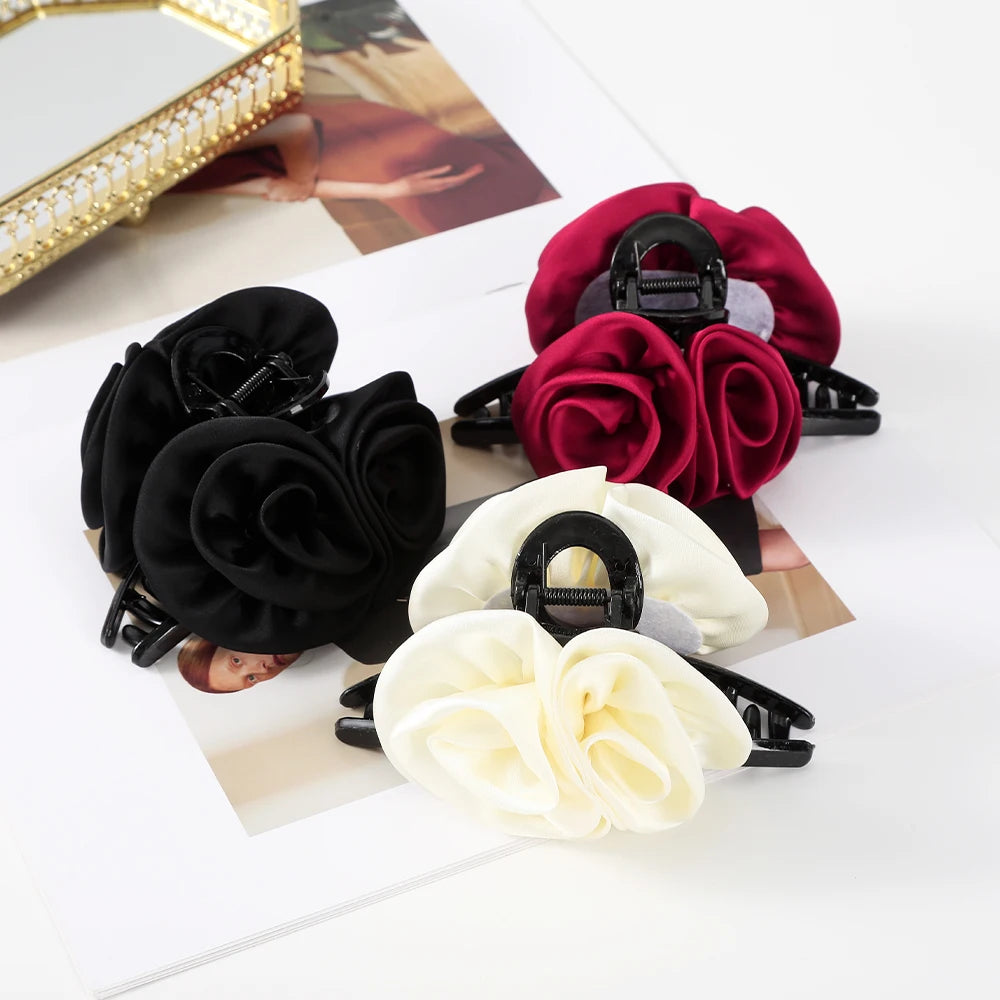 12.5cm Large Size Hair Claw Fabric Rose French Hair Clip Black Wine Red Festival Hair Accessories Hairpin Fashion Hair Crabs
