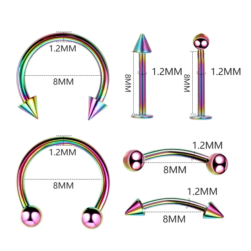 12PC Titanium Tragus Piercing Nose Earring Septum Labret Lip Ring Cartilage Industrial Tongue Barbells Eyebrow Body Jewelry