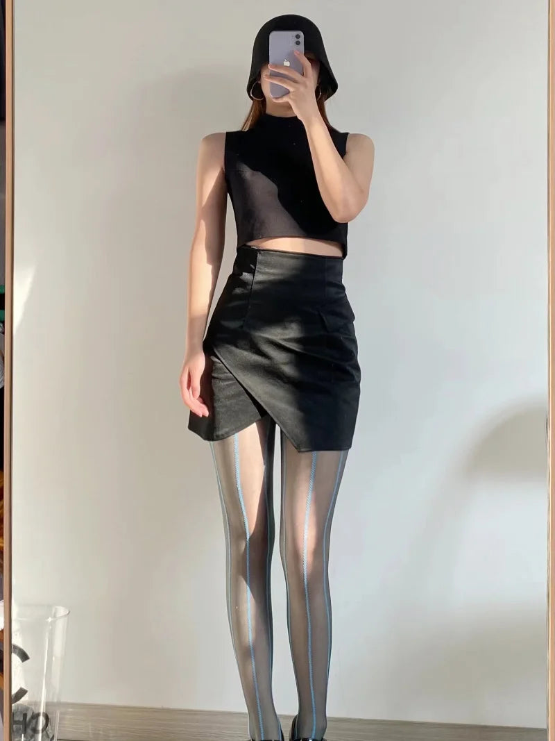 Vintage Sexy Black Vertical Stripes Pattern Stretchy Tights Pantyhose Women's Stockings Gothic Clothes Sexy Women's Underwear