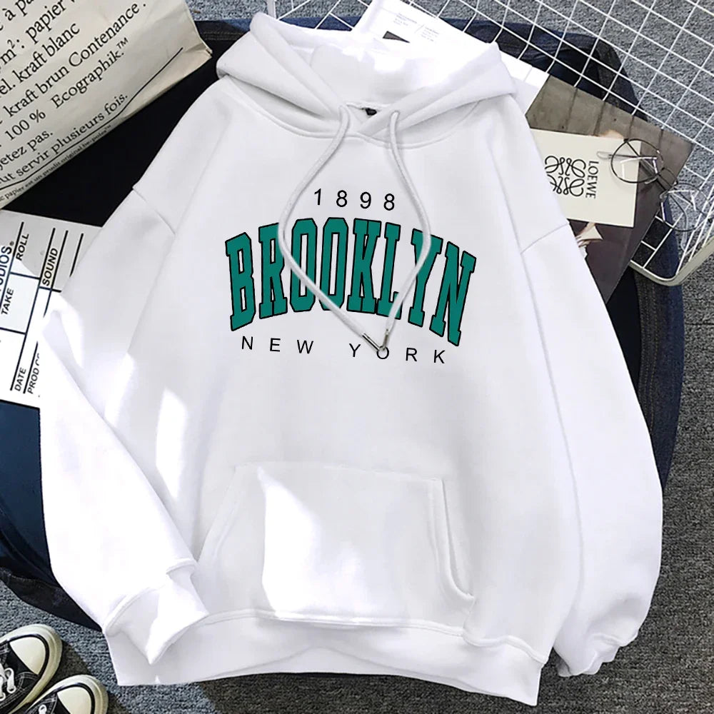 1898 Brooklyn New York Printed Women Hoodies Fashion Fleece Hoody Creativity Pullover Clothing  Loose Sweatshirts plus size