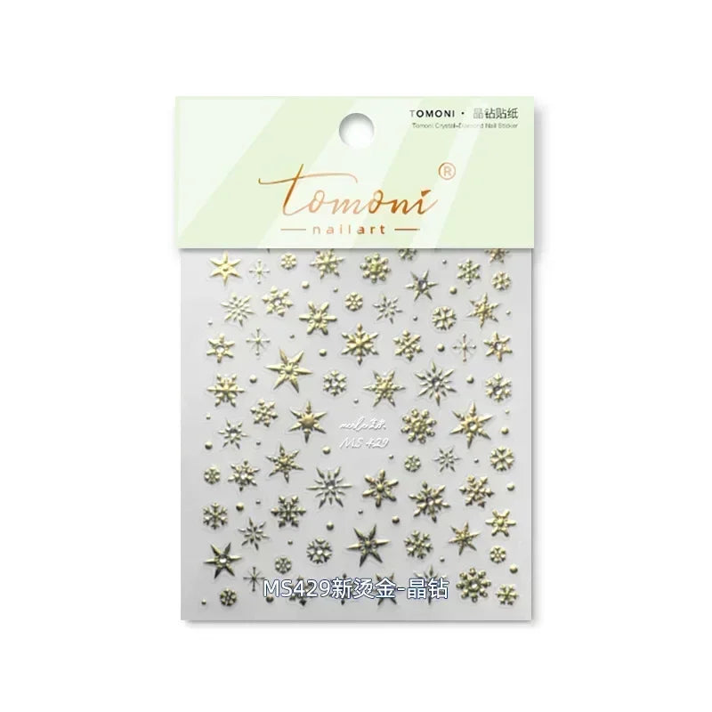 5D Laser Star Moon Snowflake Shiny Rhinestone Embossed Relief Self Adhesive Nail Art Decoration Sticker Manicure Decals