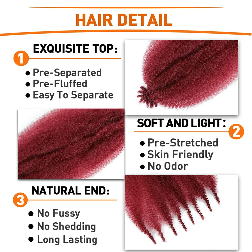 Springy Afro Twist Hair 24 Inch Synthetic Hair Extension,  Pre-Separated Marley twist Braiding Hair for Faux Locs Crochet Hair