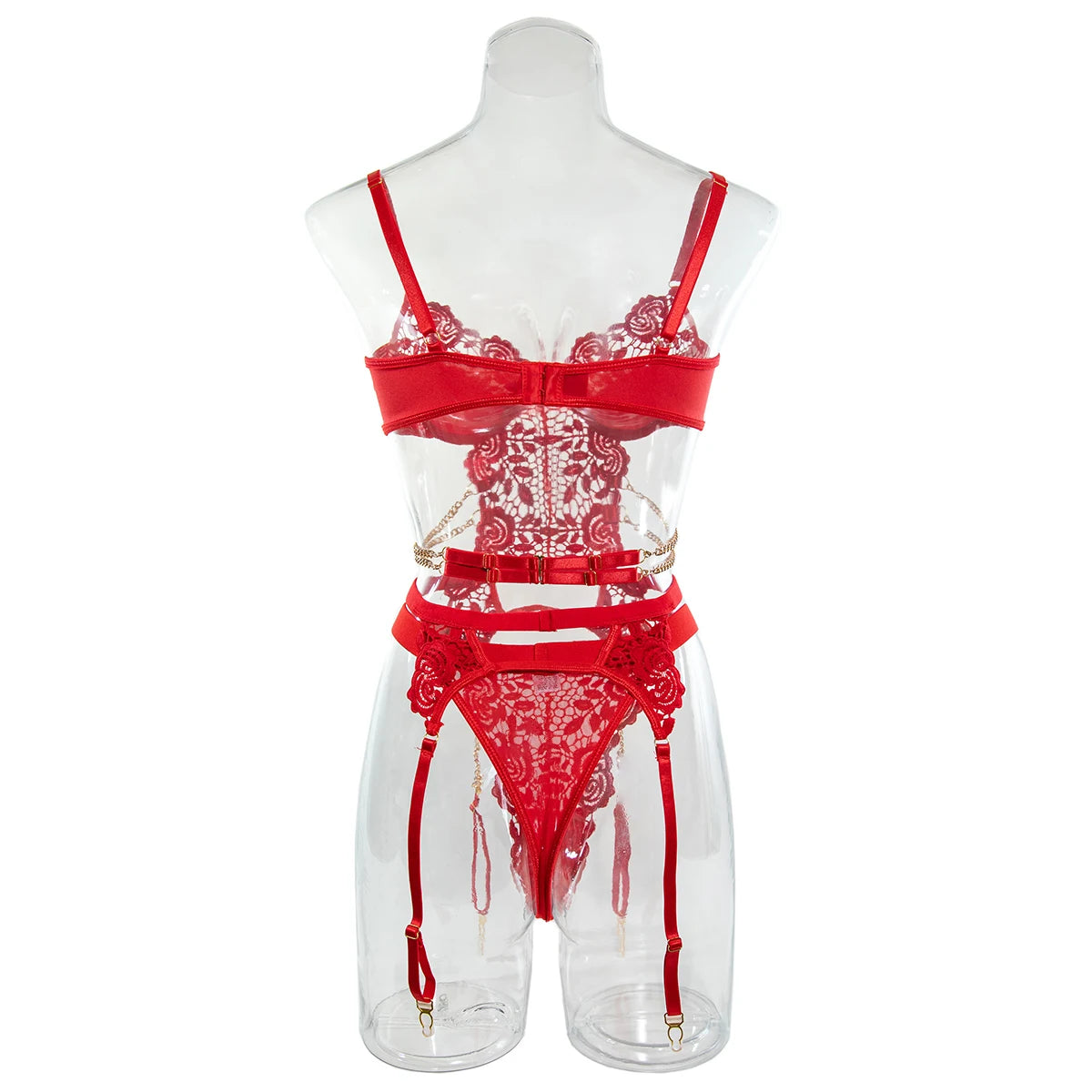 Yimunancy 2-Piece Flroal Lace Erotic Set Women Cut Out  Fashion Chain Decorated Lingerie Set Sexy Brief Kit Viralgem Store