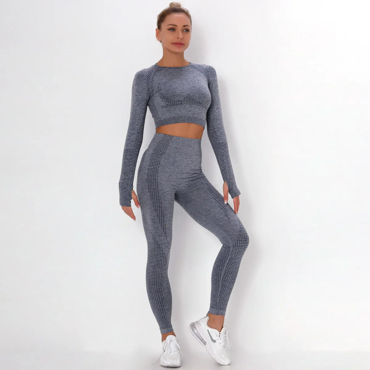 Women Seamless Gym Set Long Sleeve Top High Waist Belly Control Sport Leggings Gym Clothes Seamless Sport Suit Sexy Booty Girls Viralgem Store