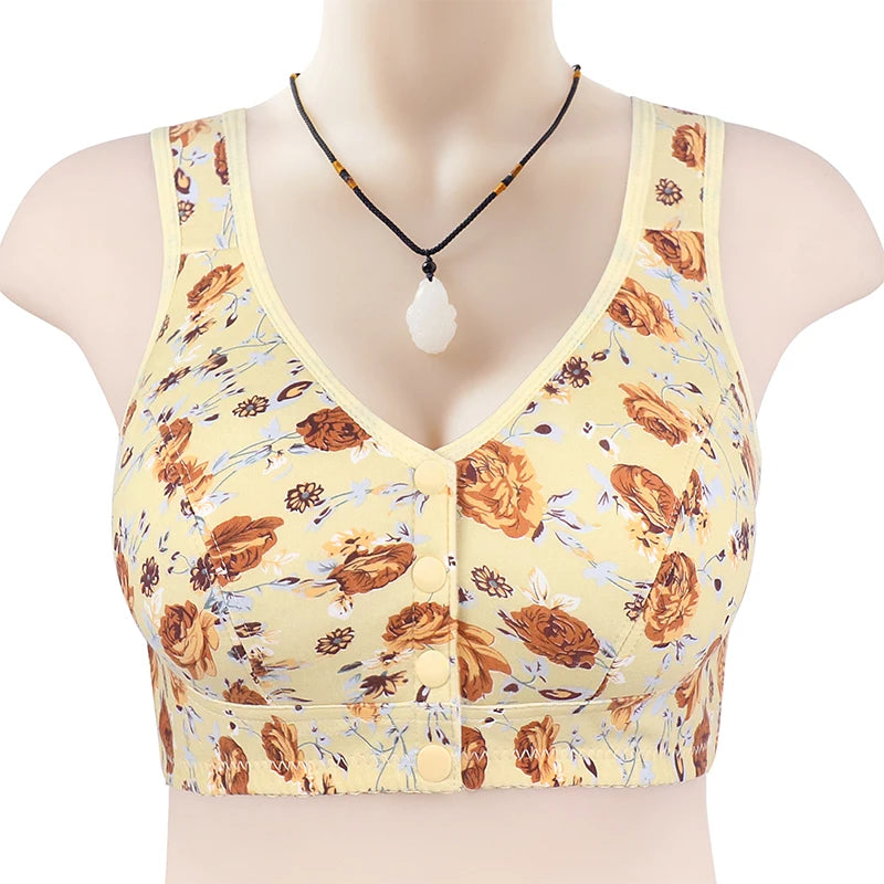 Thin Confortable Bra For Women Wire Free Bras Cotton Front Closure Underwear Female Everyday Lingerie Colorful Floral