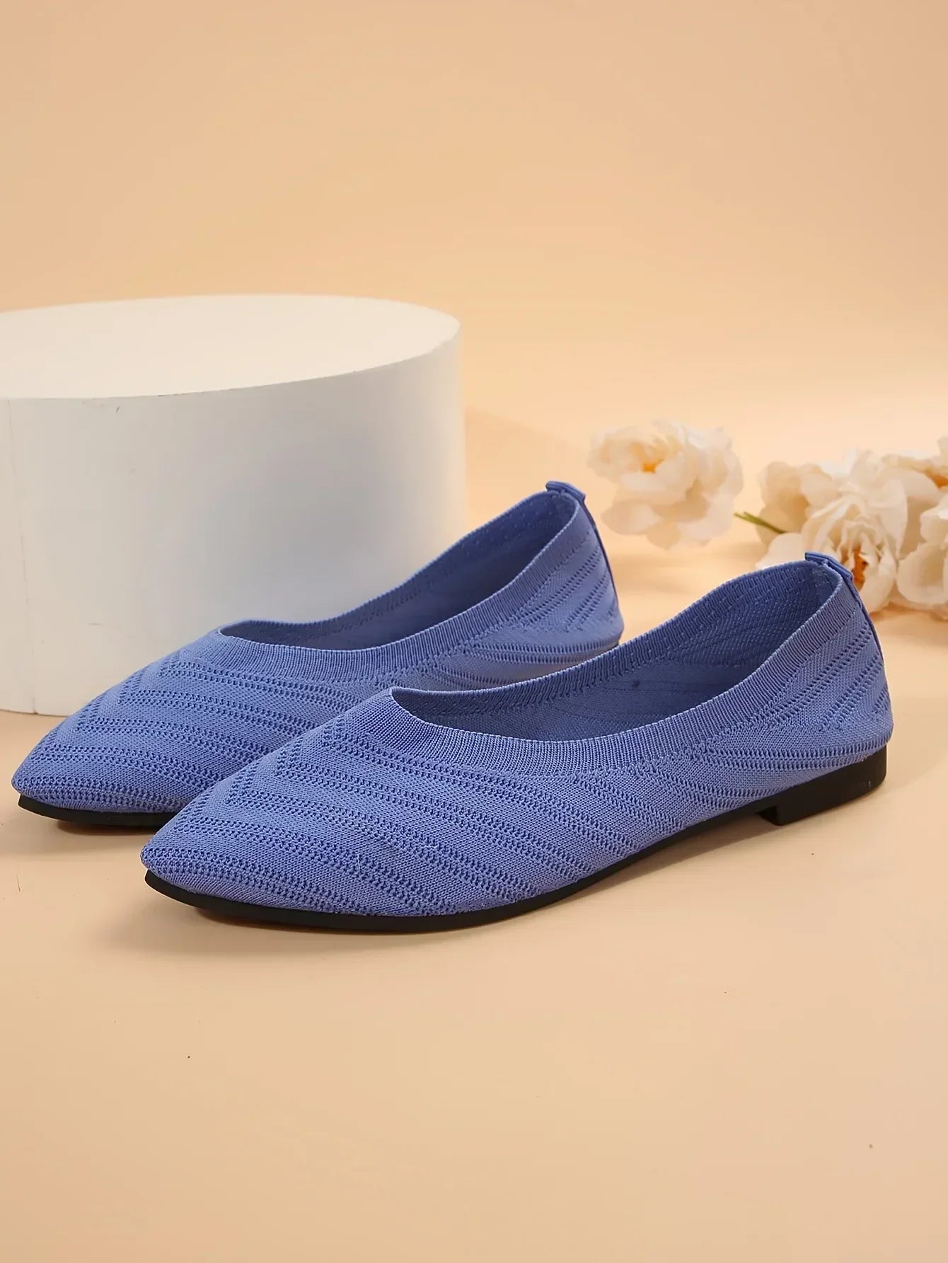 Women's Pointed Toe Flat Shoes Solid Color Knitted Slip on Shoes Casual Breathable Ballet Flats Women Flat Shoes Loafers Women Viralgem Store