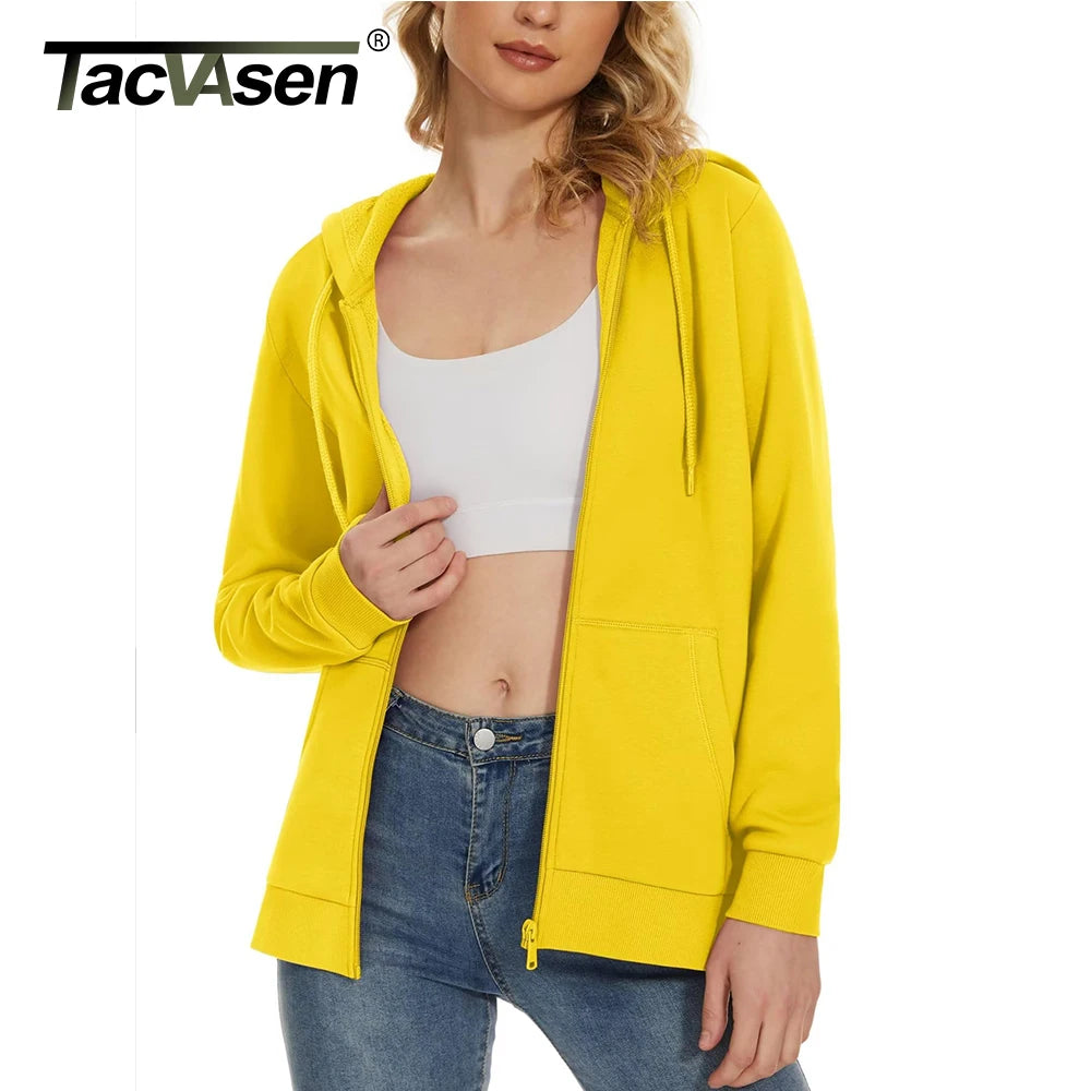 TACVASEN Fleece Lining Jogging Sweatshirts Womens Long Sleeve Hoodies Full Zip Up Jacket Workout Running Sportswear Casual Coats