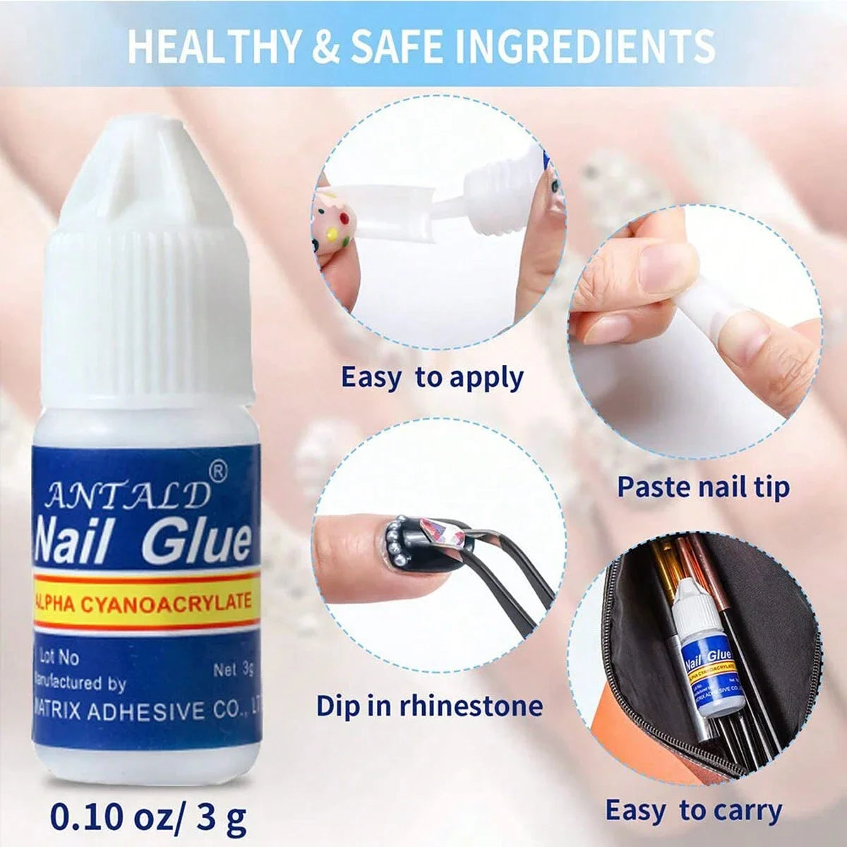 5pcs*3g Strong Adhesive Nail Glue -Fast Drying Nail Bond Glue for Acrylic False Nail Tips Gem Rhinestone Jewelry Sticky Glue Gel Viralgem Store