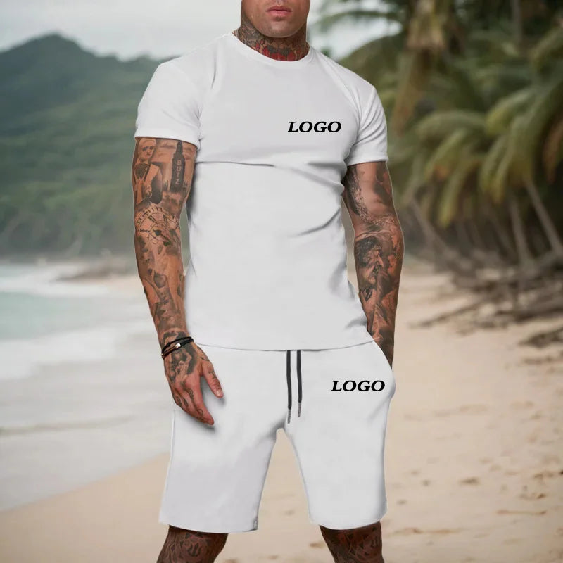 Summer Fashion Casual Outdoor Sports Set Men's Breathable T-Shirt Shorts Casual Fashion Two-Piece DIY Customize Your Logo Viralgem Store