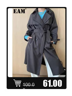 [EAM] Big Size Gray Jacket Wide Leg Pants Two Piece Suit New V-Neck Long Sleeve Women Fashion Tide Spring Autumn 2024 1DH6481