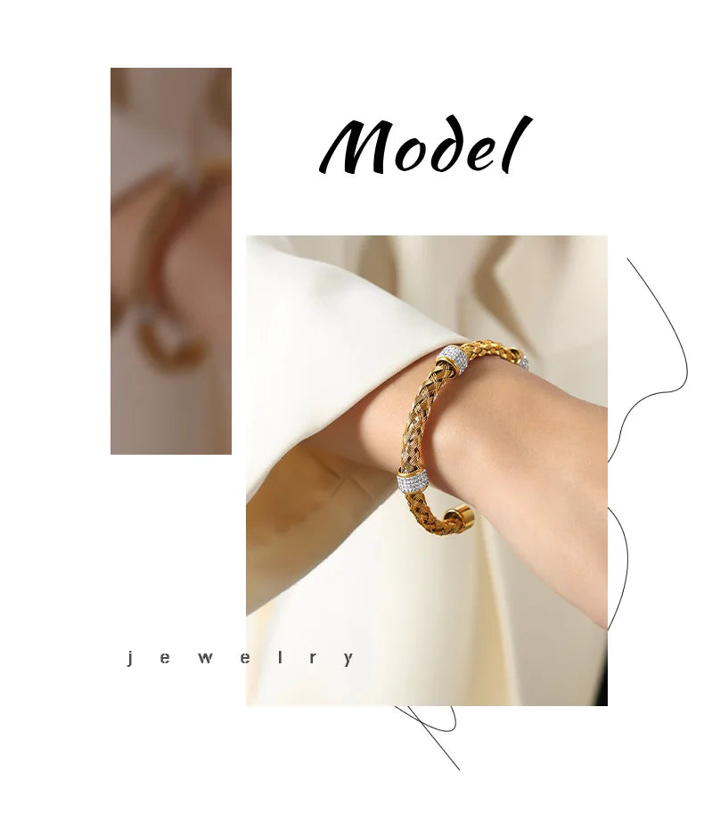 Woven 316L Stainless Steel Bracelet For Women Gold Plated High-end No Tarnish Women's Hand Bracelets Cuff Bangle Woman Jewelry