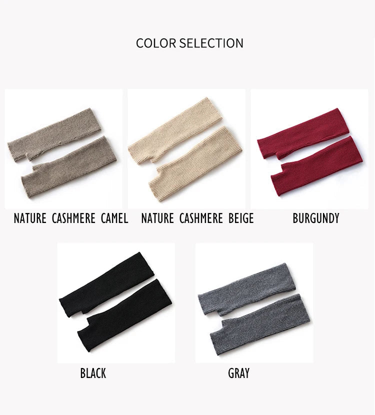 Winter Women 100% Cashmere Long Mitts 25cm Fine Knitted Fingerless Gloves Y2k Thermal Gloves Semi Finger Lengthen Arm Warmers Viralgem Store