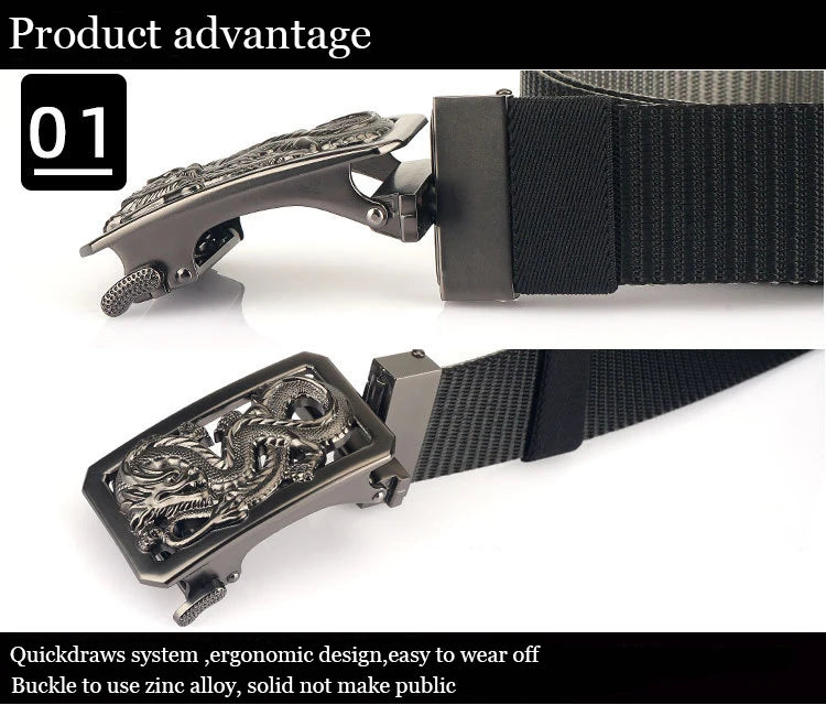 SupSindy New Man Double-sided Nylon Belt Dragon Rotate Metal Automatic Buckle Canvas Belts for Men Jeans Waistband Bicolor Strap Viralgem Store