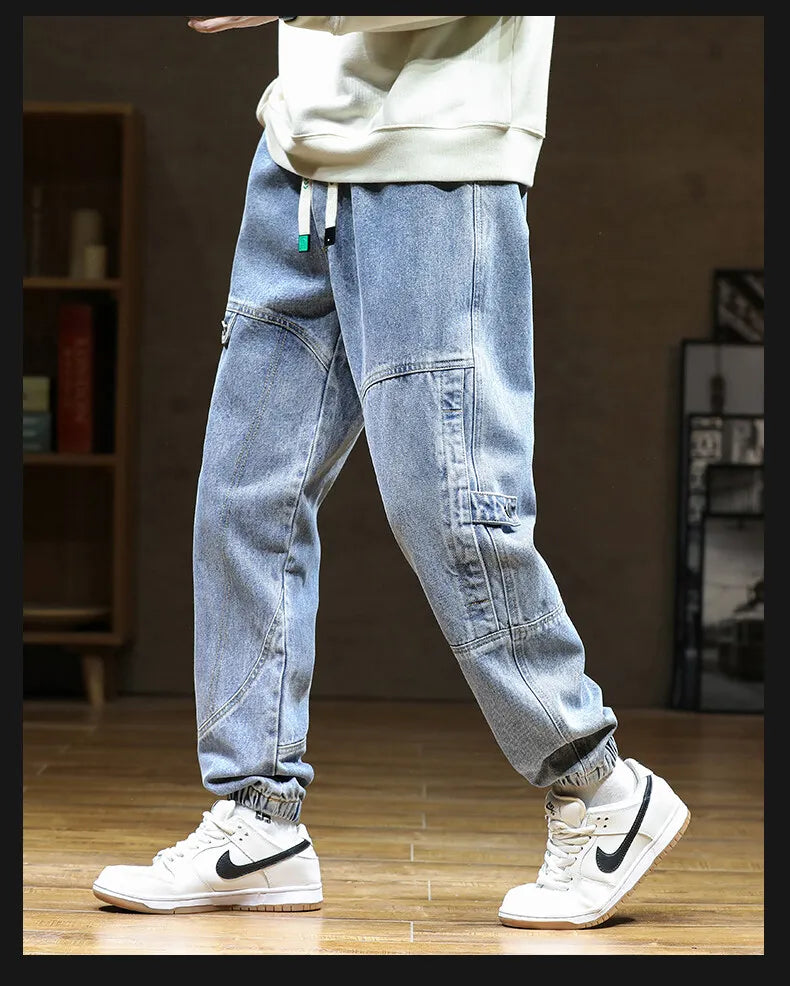 Spring Autumn Jean Men Elastic Waist Harem Hip-hop Denim Pant Male Street Fashion Big Size Loose Fit Baggy Jogger Cowboy Trouser