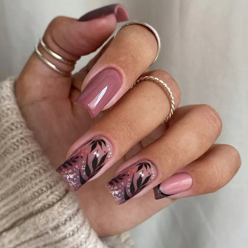 24Pcs Mid-length Ballet False Nails Red Love Pattern Design Press on Nails Simple Wearable Finished Coffin Fake Nail Tips