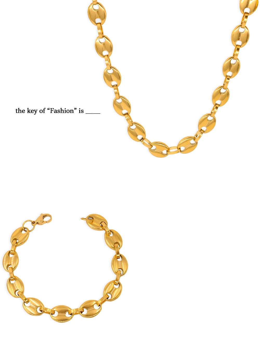 USENSET Coffee Bean Stainless Steel Bracelet Waterproof Link Chains 8-11MM Handmade Jewelry Gold Color Gifts 7-34inch