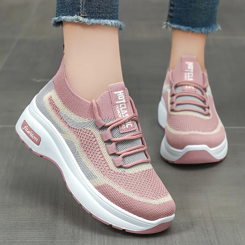 2024 summer platform casual women's shoes increase shoes mesh surface breathable comfortable sports shoes